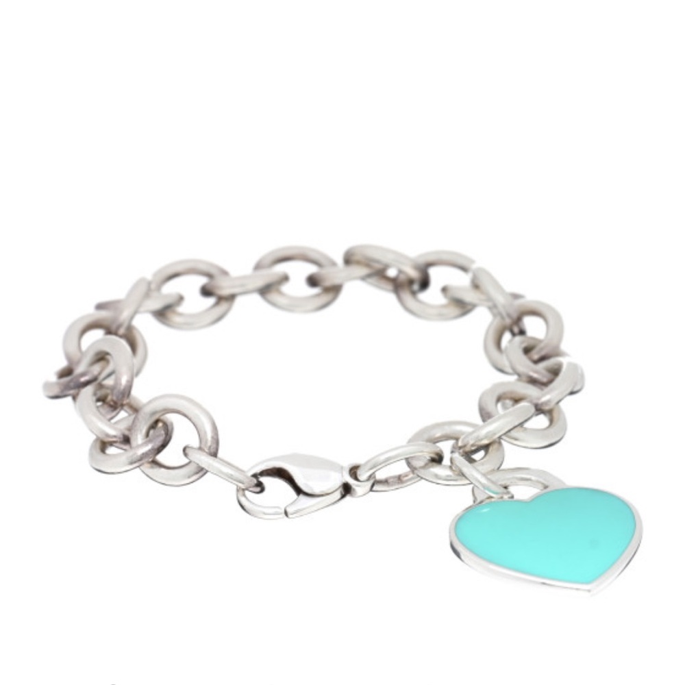 Tiffany & Co. Sterling Silver Blue Enamel Heart Tag Bracelet